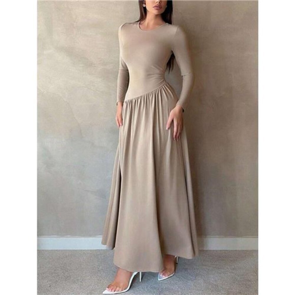 Long Sleeve Ruched A-Line Maxi Dress